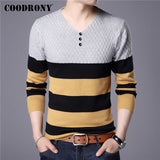 COODRONY Brand Sweater Men Casual Striped Button V-Neck Pull Homme Autumn Winter Cotton Pullover Men Jersey Knitwear Shirt C1008