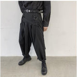 Men Japan Streetwear Punk Gothic Bandage Casual Harem Pant Male Vintage Hip Hop Wide Leg Trousers Stage Clothing Kimono Pant