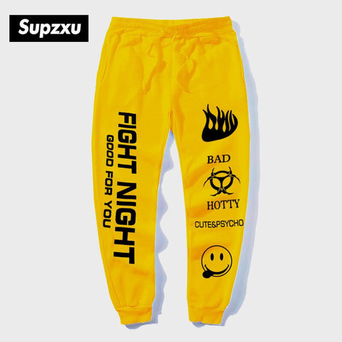 SUPZXU Fashion high-waist printed ankle-length pants yellow streetwear trousers joggers men women hip hop autumn pants pantalon