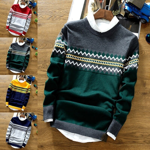 Mens Casual Sweater Men Slim Fit Knitted Mens Sweaters Long Sleeve Warm Pullovers
