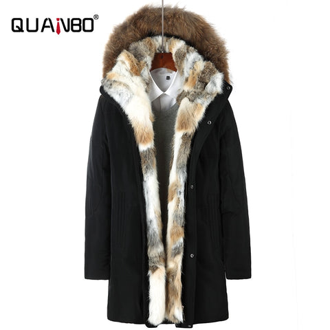 Men's and Women's  Leisure Down Jacket 2020 Winter Thick Hood  Detached Warm Waterproof Big Raccoon Fur Collar For -30 Degrees