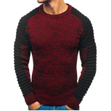 Men's Fashion Turtleneck Rotator Cuff Striped Pleat Matching Color Sweater Pull-over Sweater Men Clothing 2020